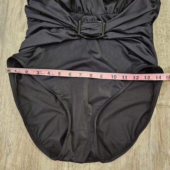 Magicsuit Swimsuit Womens Size 12 One-Piece Black Angelina Surplice Halter - Picture 5 of 13